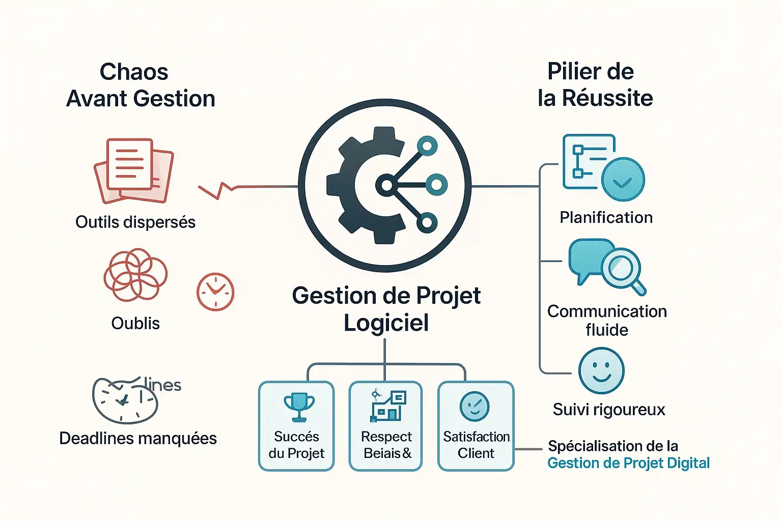 Comparaison entre le chaos et la structure dans la gestion de projet logiciel