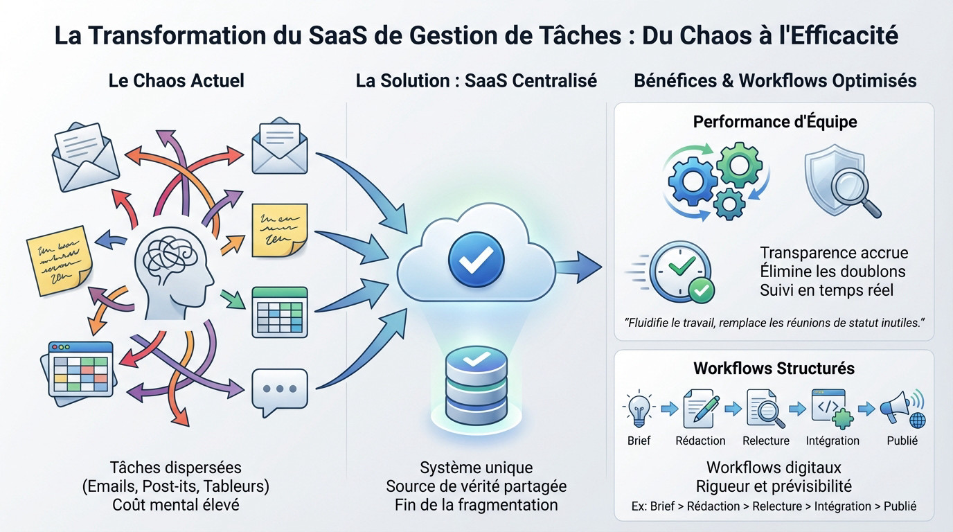 Transformation du chaos organisationnel vers l'efficacité structurée grâce à un SaaS de gestion de tâches