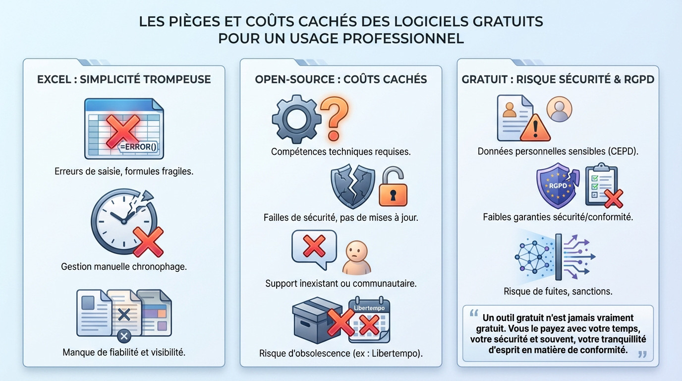 Illustration des coûts cachés et risques liés aux logiciels de gestion de congés gratuits