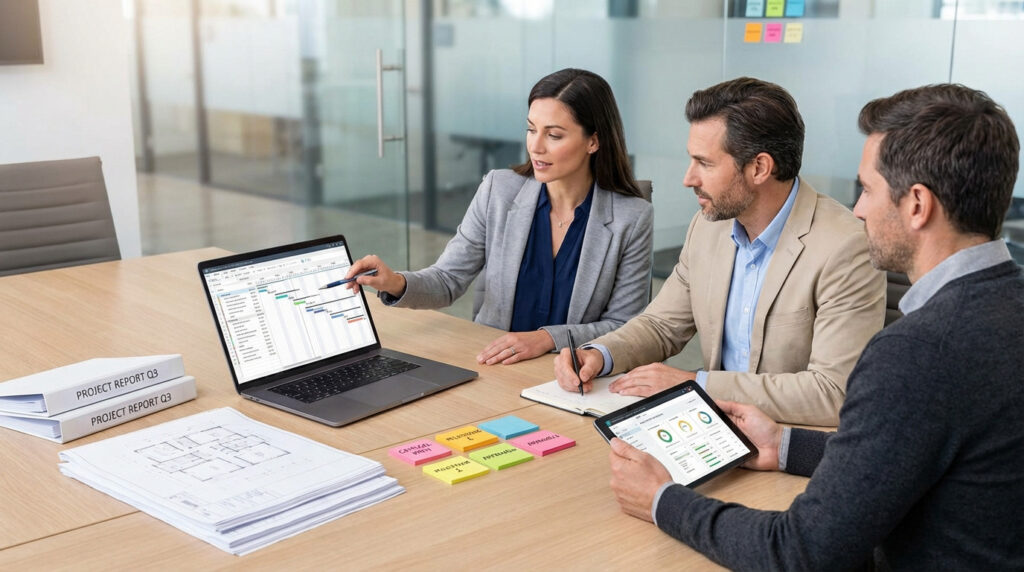 Livrables de gestion de projet illustrant le cycle de vie d'un projet réussi