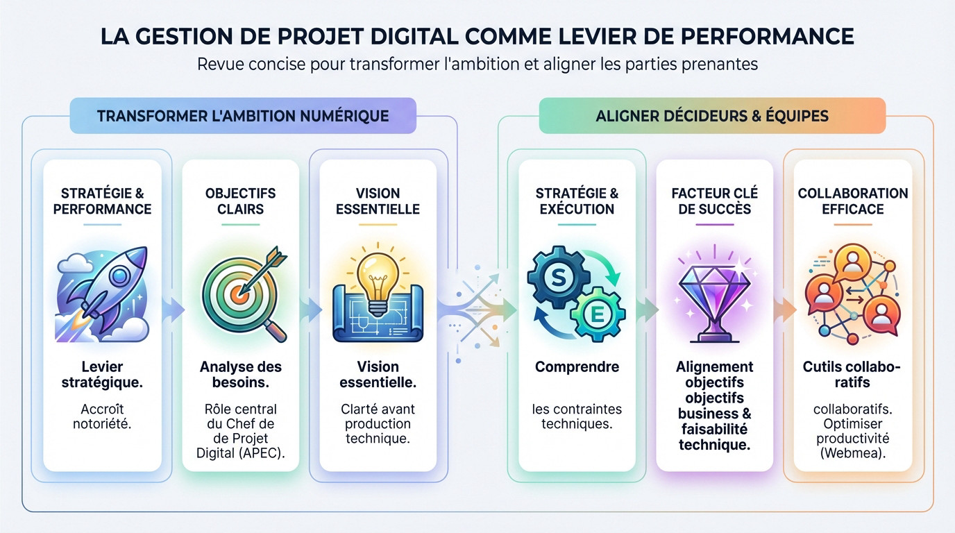 Équipe travaillant sur la gestion de projet digital pour optimiser la performance