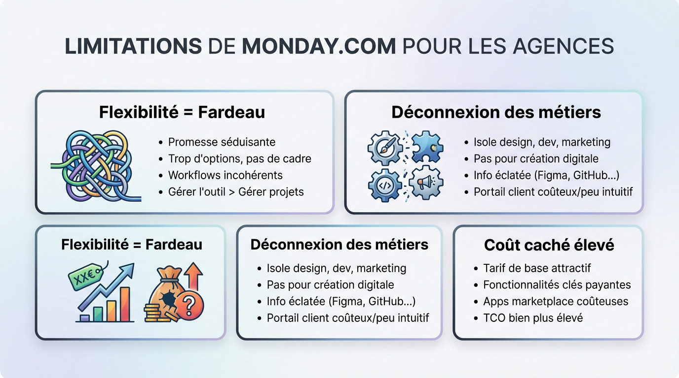 Limites de Monday.com pour la gestion de projet en agence digitale : complexité et coûts cachés